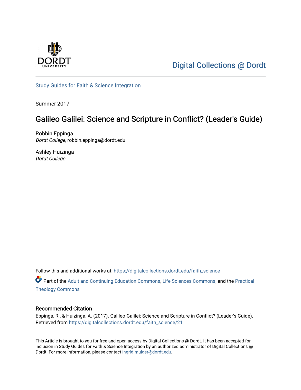 Galileo Galilei: Science and Scripture in Conflict? (Leader's Guide)