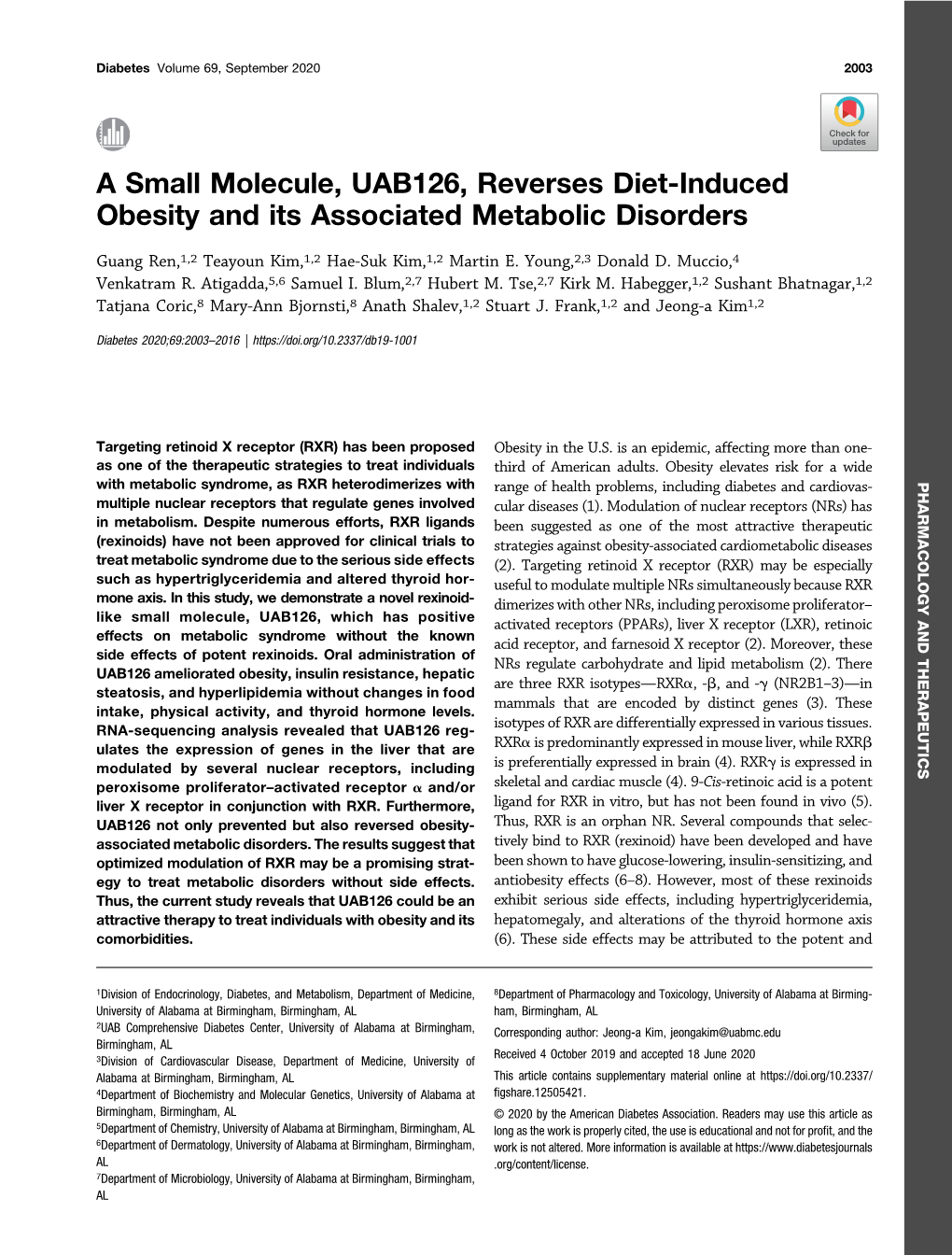 A Small Molecule, UAB126, Reverses Diet-Induced Obesity and Its Associated Metabolic Disorders