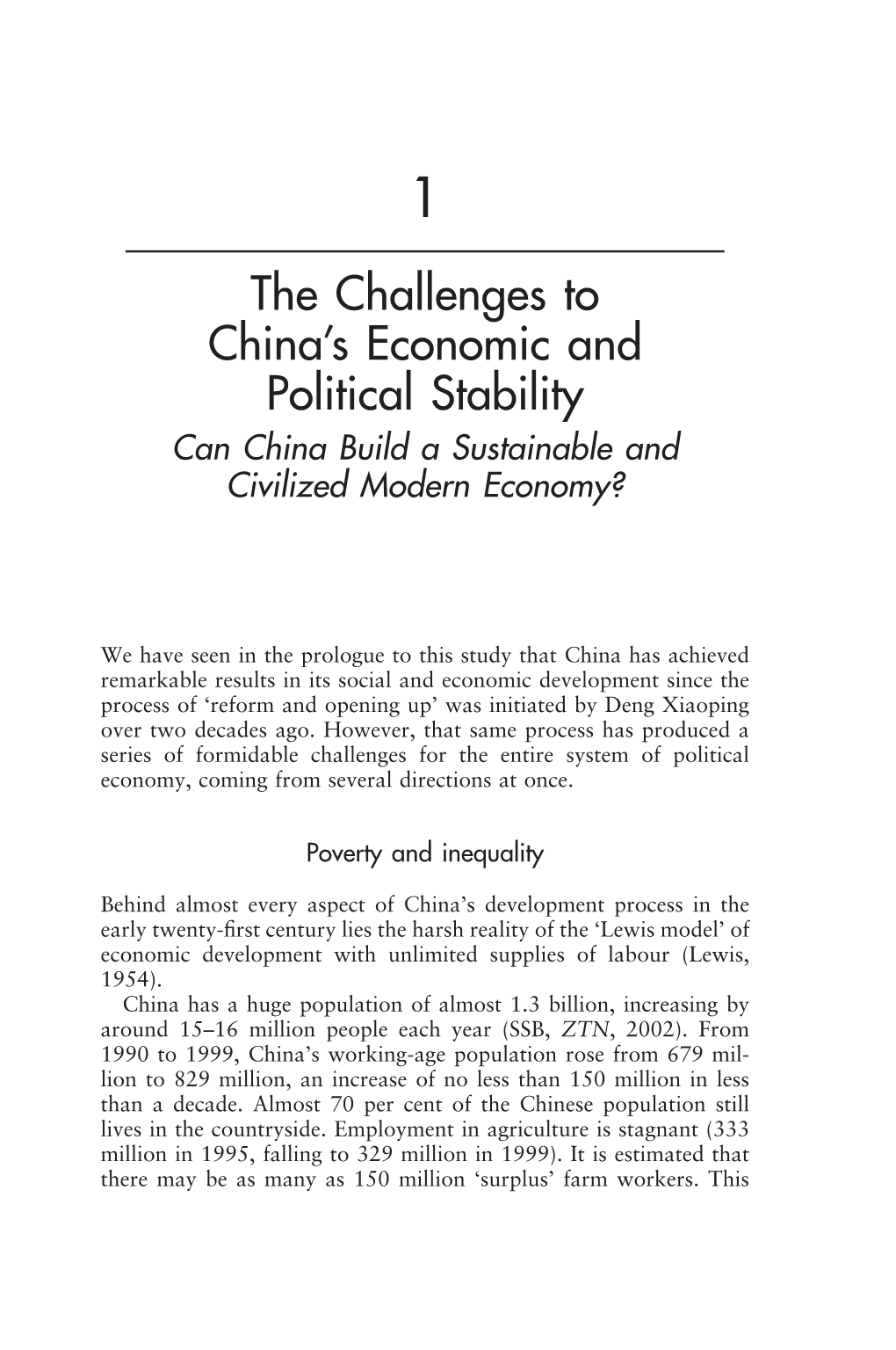 The Challenges to China's Economic and Political Stability