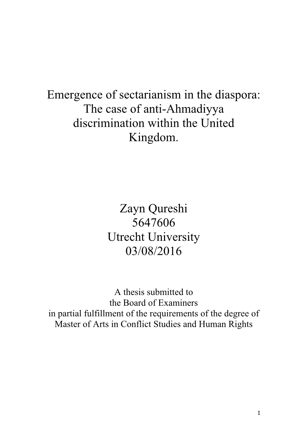 Emergence of Sectarianism in the Diaspora: the Case of Anti-Ahmadiyya Discrimination Within the United Kingdom