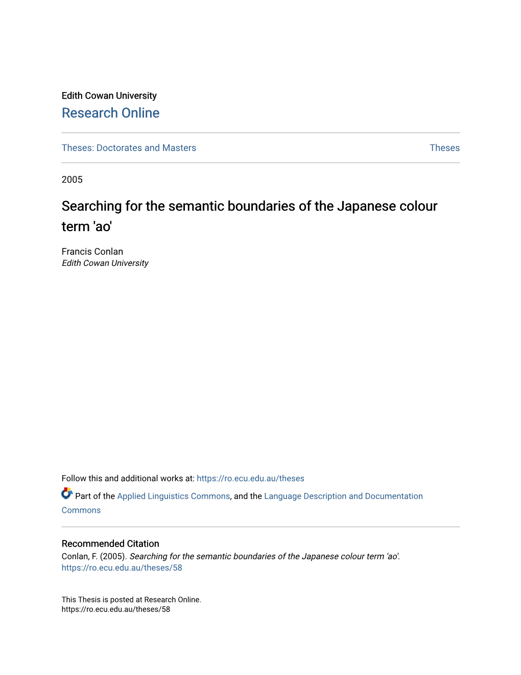 Searching for the Semantic Boundaries of the Japanese Colour Term 'Ao'