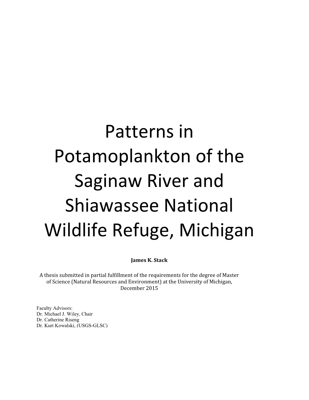 Patterns in Potamoplankton of the Saginaw River and Shiawassee National Wildlife Refuge, Michigan