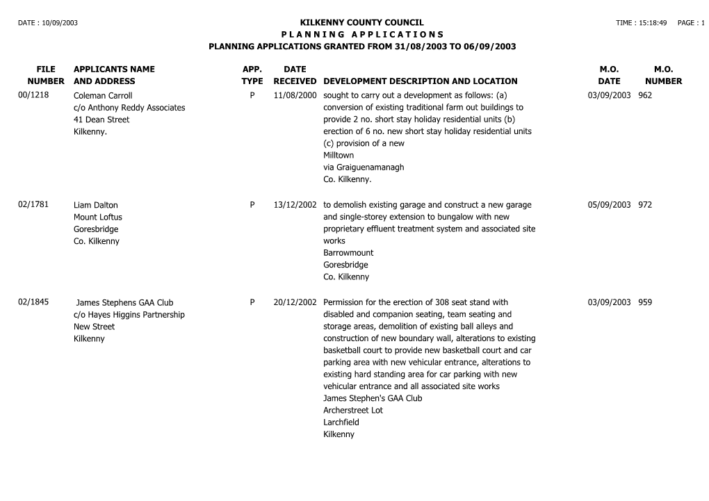 File Number Kilkenny County Council