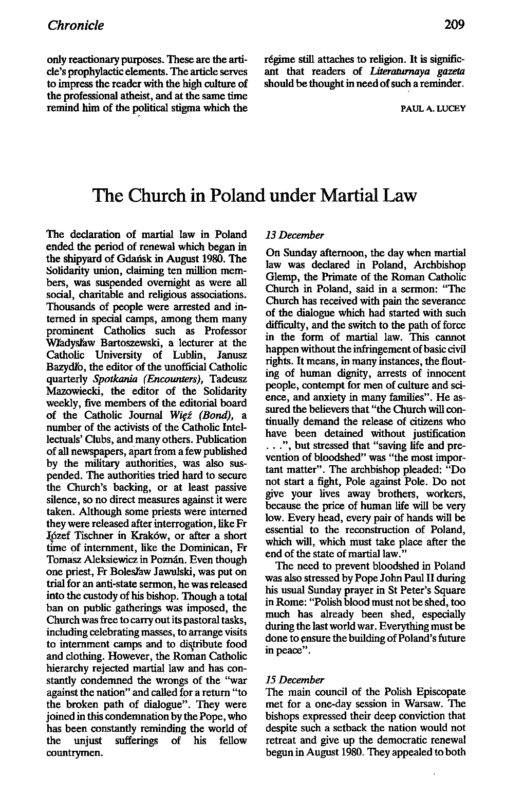 The Church in Poland Under Martial Law