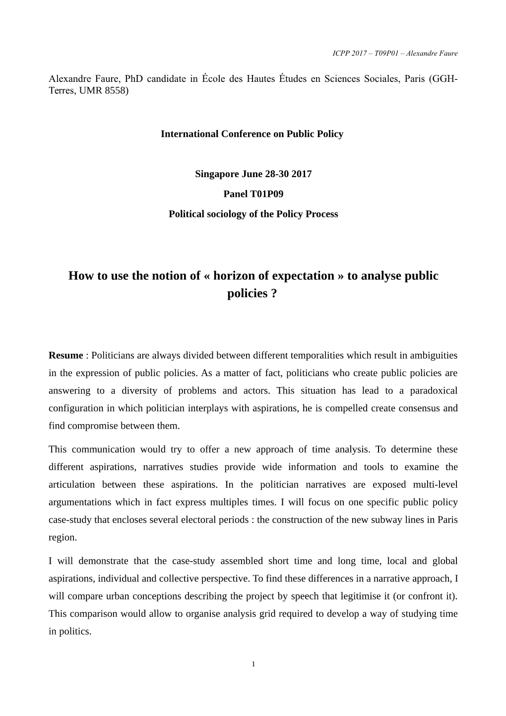 Horizon of Expectation » to Analyse Public Policies ?