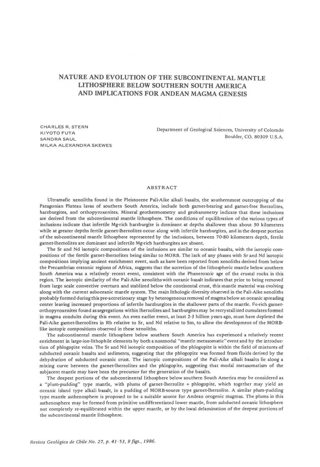 Nature Ano Evolution of the Subcontinental Mantle Lithosphere Below Southern South America Ano Implications for Anoean Magma Genesis