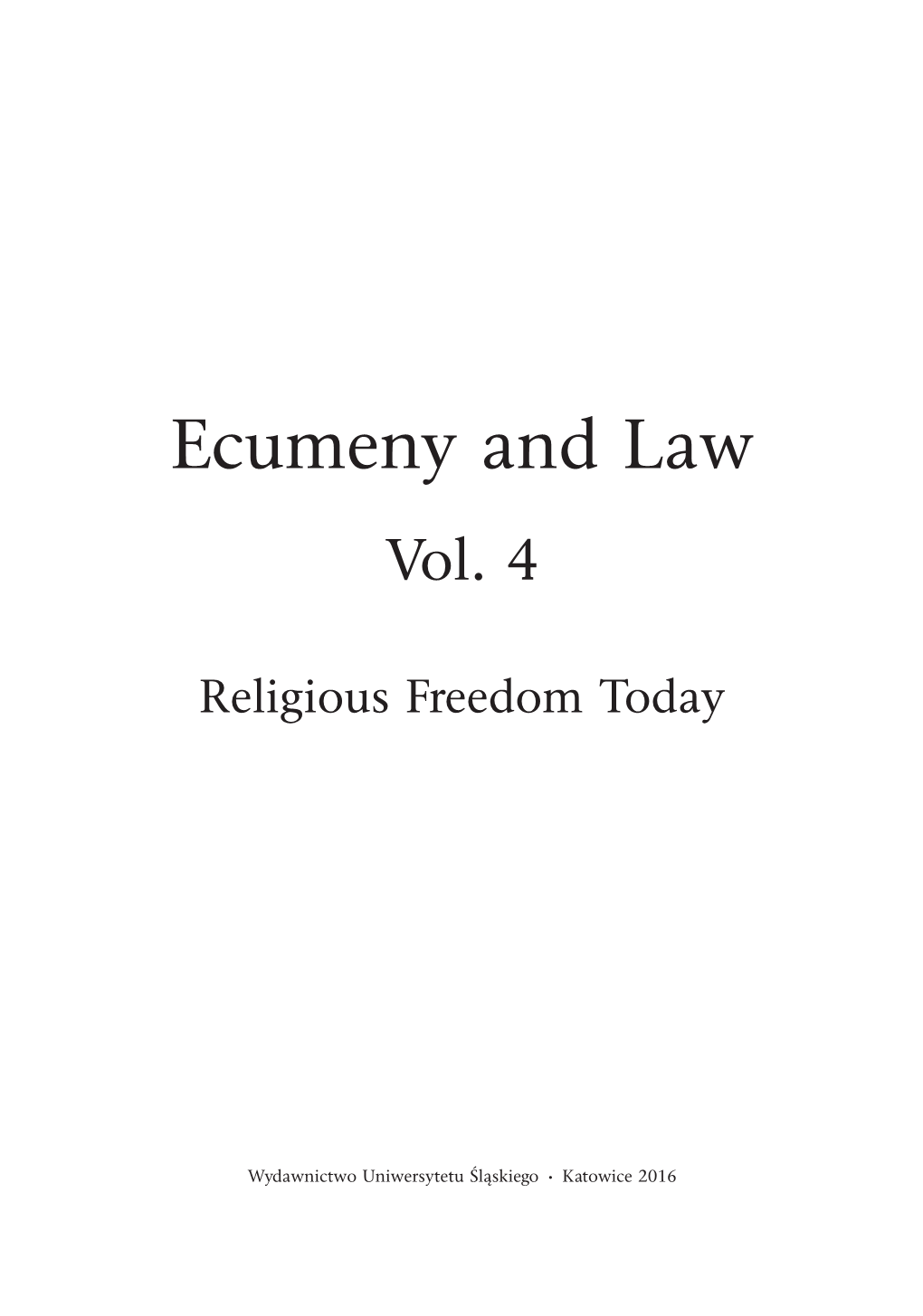 Ecumeny and Law Vol