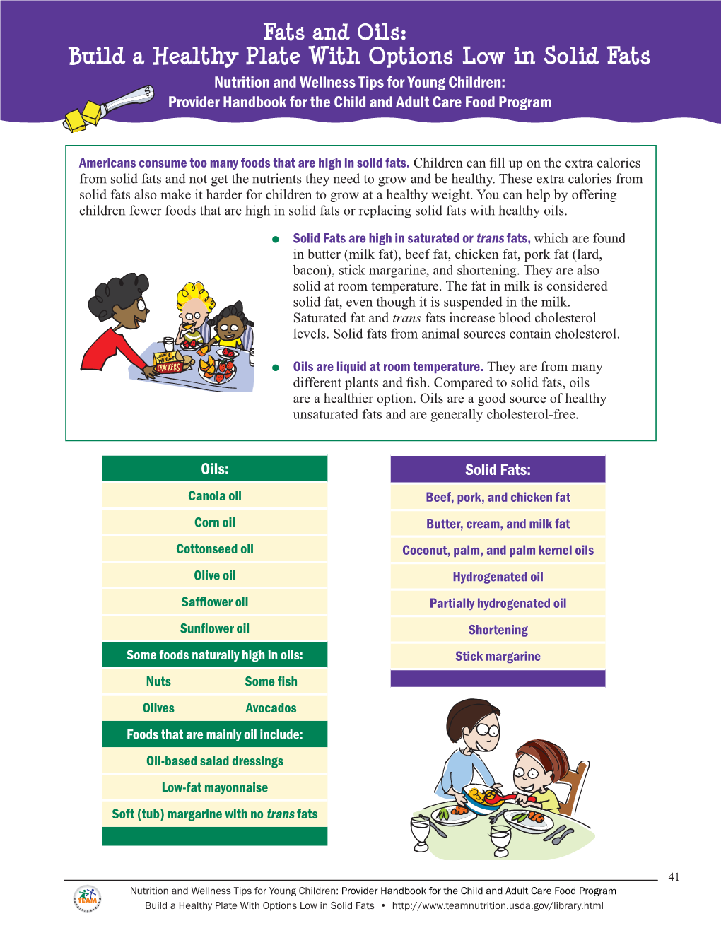 Build a Healthy Plate with Options Low in Solid Fats Nutrition and Wellness Tips for Young Children: Provider Handbook for the Child and Adult Care Food Program