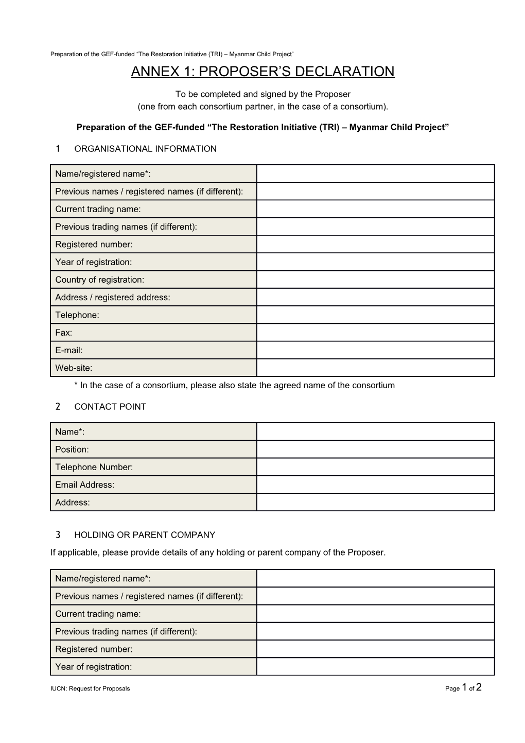 Preparation of the GEF-Funded the Restoration Initiative (TRI) Myanmar Child Project