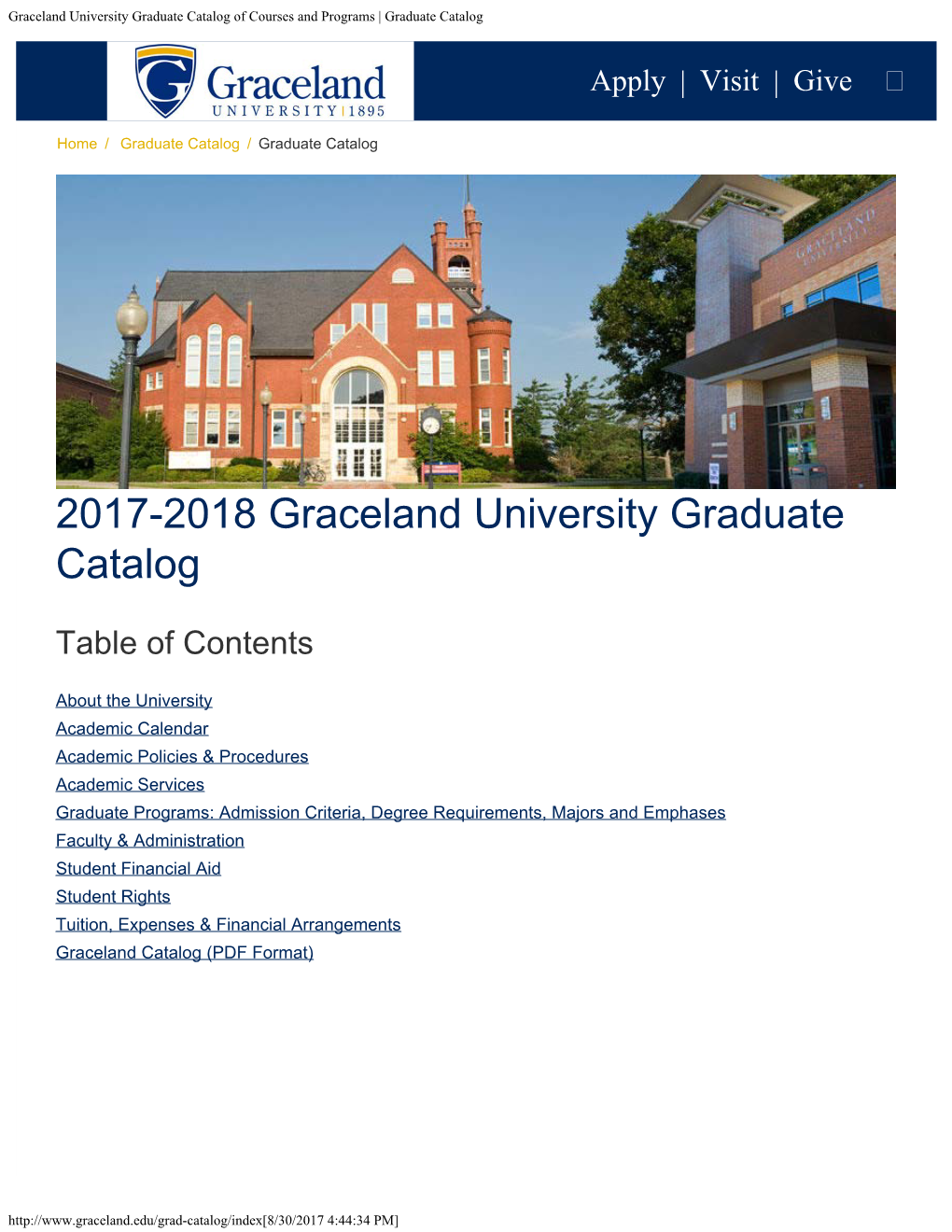 Graceland University Graduate Catalog of Courses and Programs | Graduate Catalog