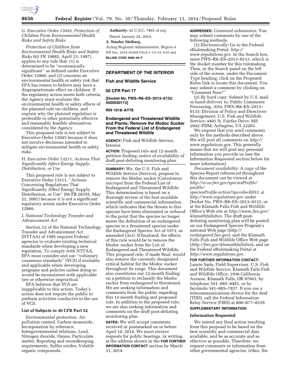 Federal Register/Vol. 79, No. 30/Thursday, February 13, 2014/Proposed Rules