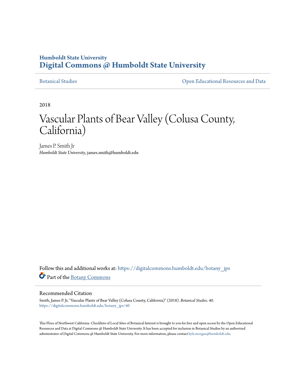 Vascular Plants of Bear Valley (Colusa County, California) James P