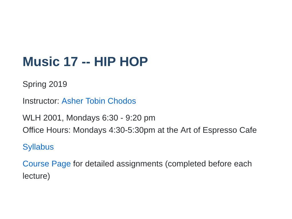 Music 17 -- HIP HOP