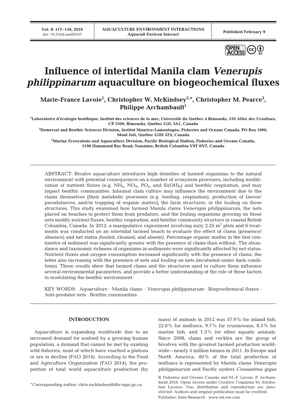 Influence of Intertidal Manila Clam Venerupis Philippinarum Aquaculture on Biogeochemical Fluxes