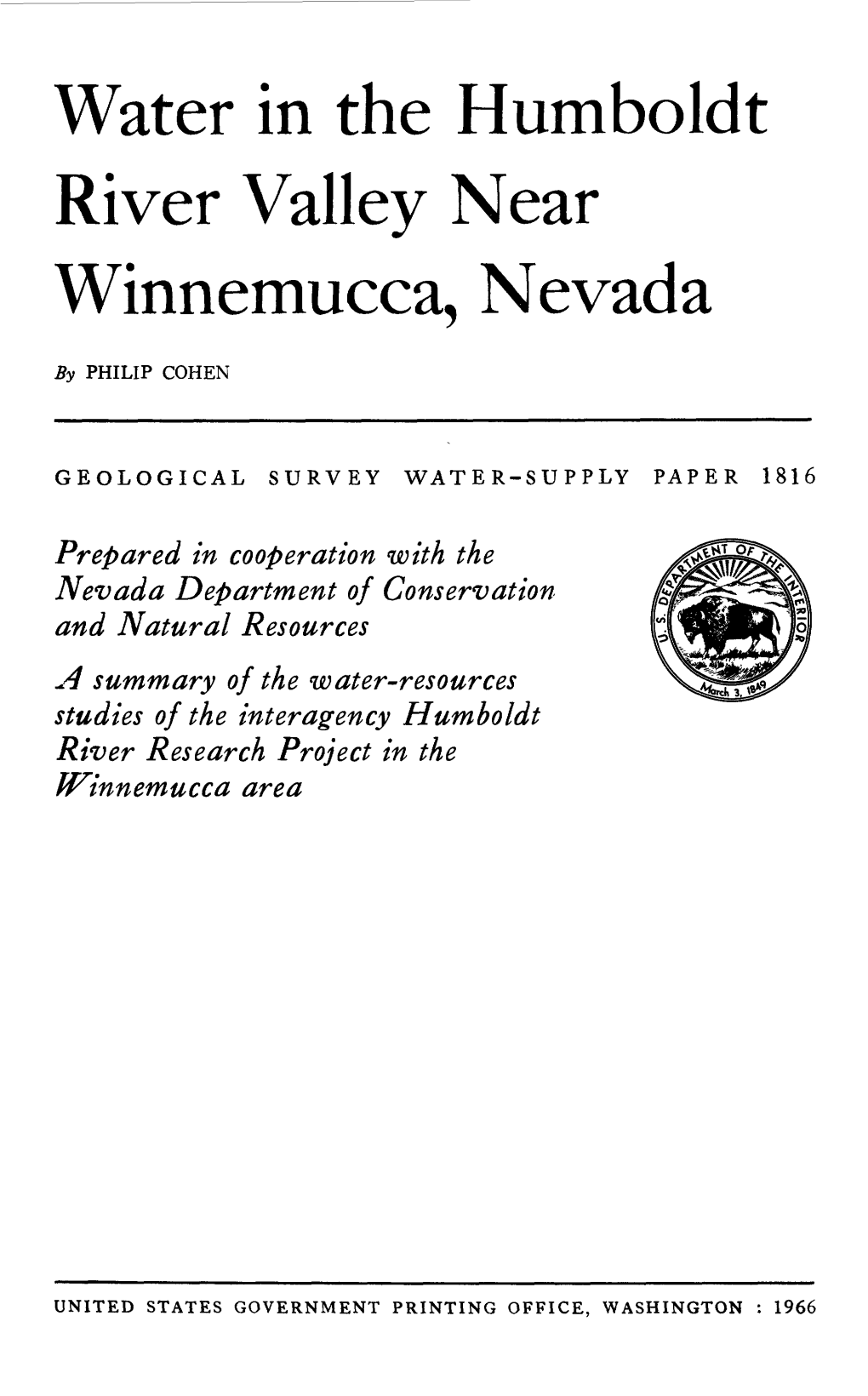 Water in the Humboldt River Valley Near Winnemucca, Nevada