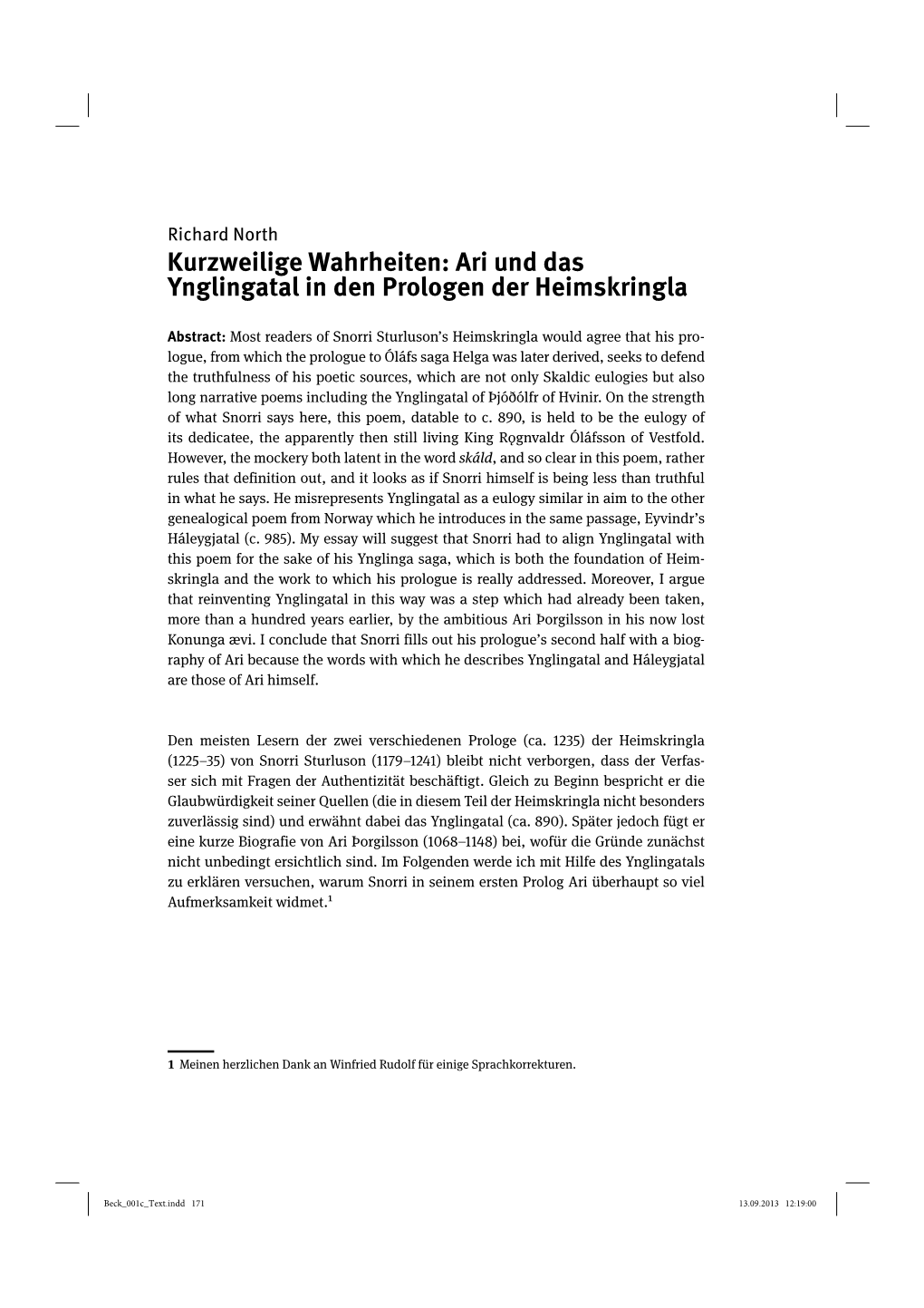 Kurzweilige Wahrheiten: Ari Und Das Ynglingatal in Den Prologen Der Heimskringla