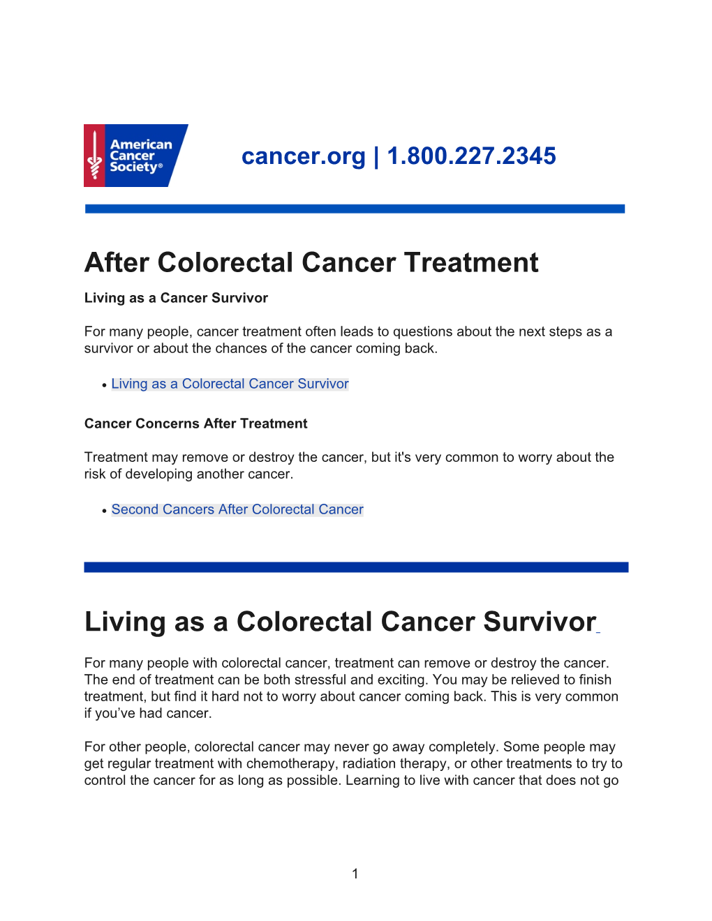 After Colorectal Cancer Treatment Living As a Colorectal Cancer Survivor