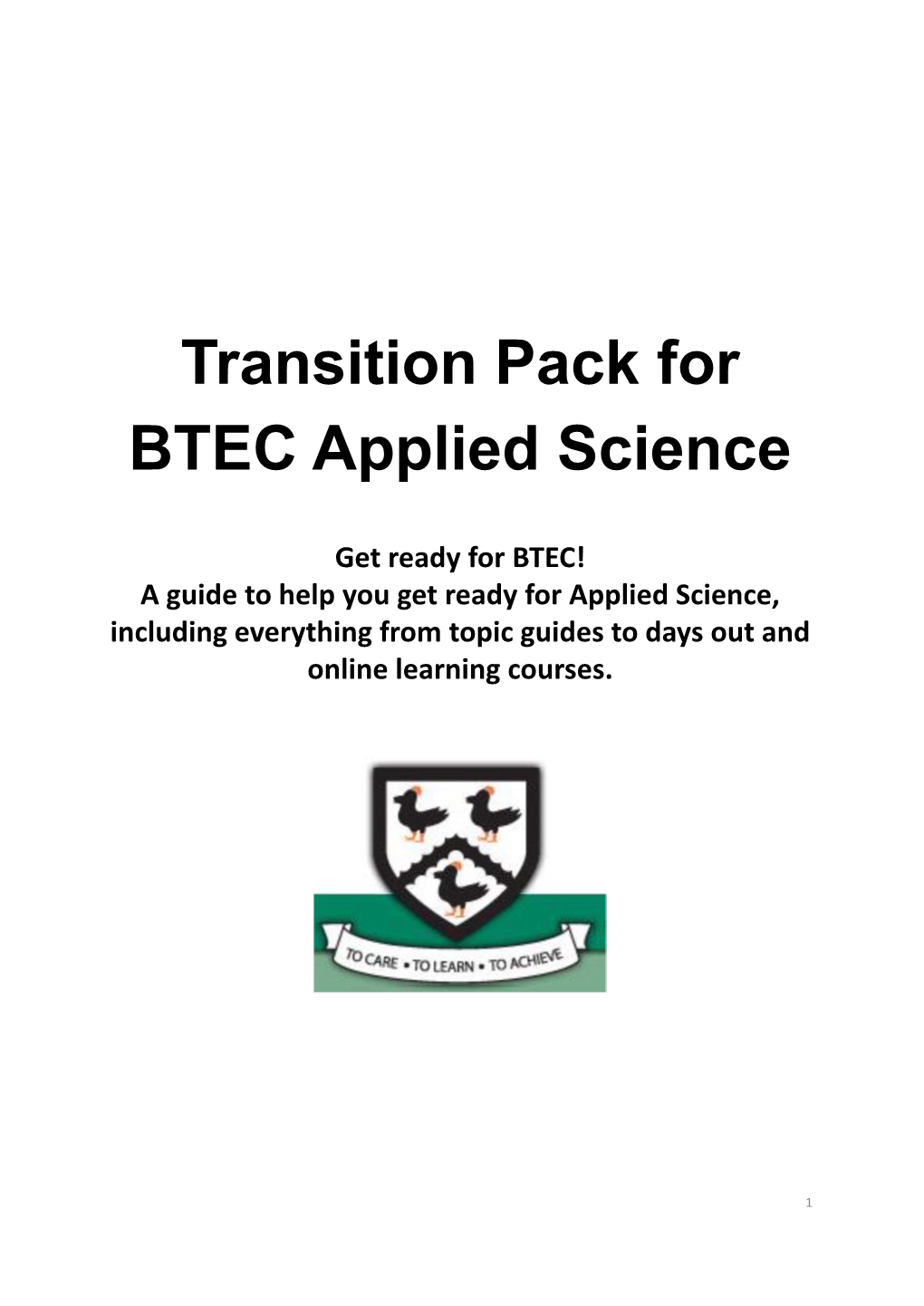 Transition Pack for BTEC Applied Science