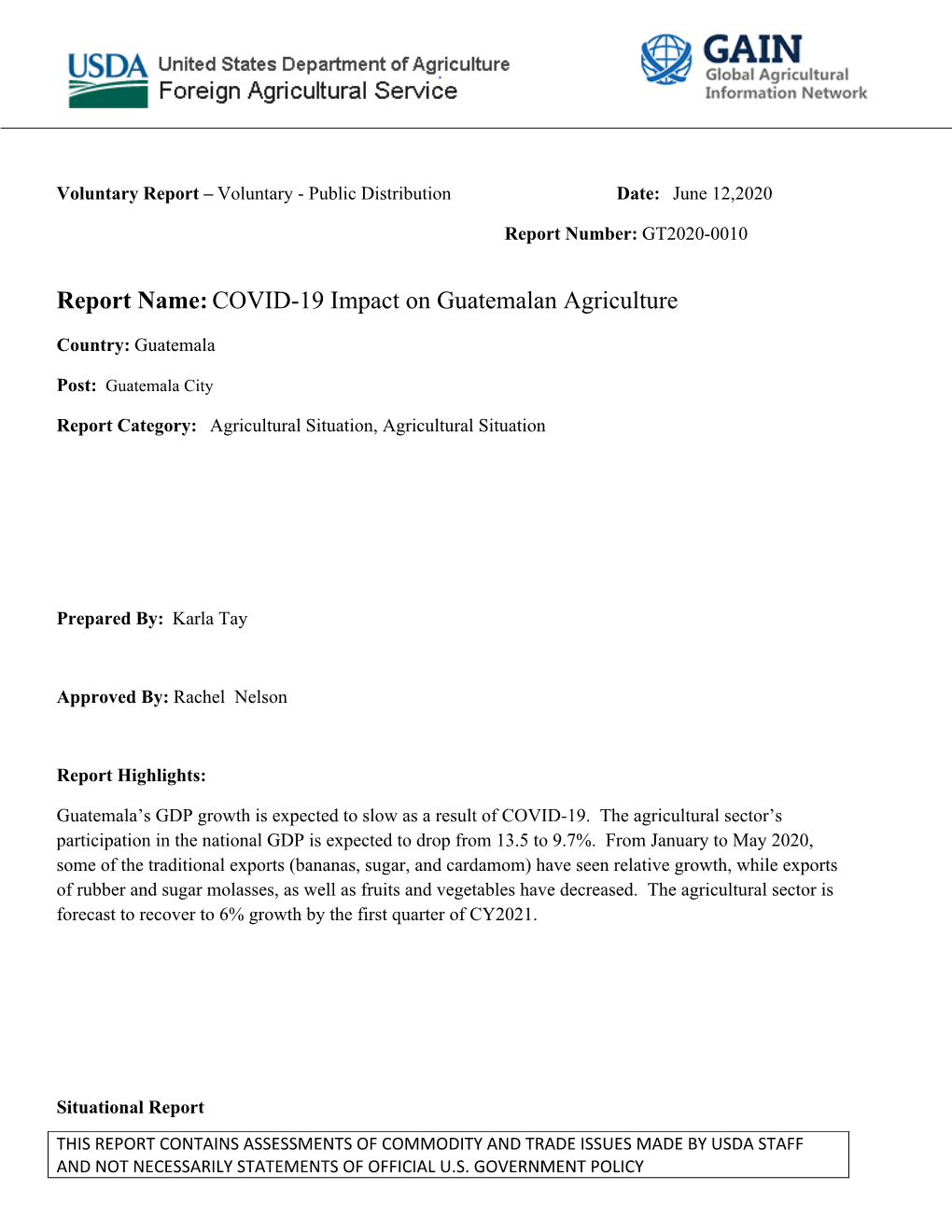 COVID-19 Impact on Guatemalan Agriculture
