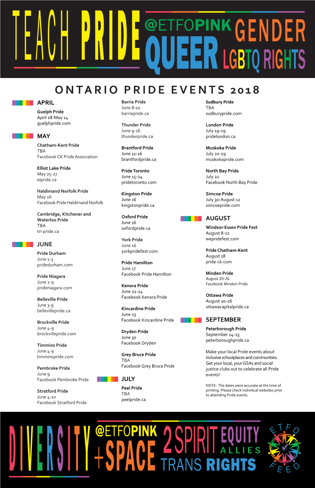 Ontario Pride Events 2018