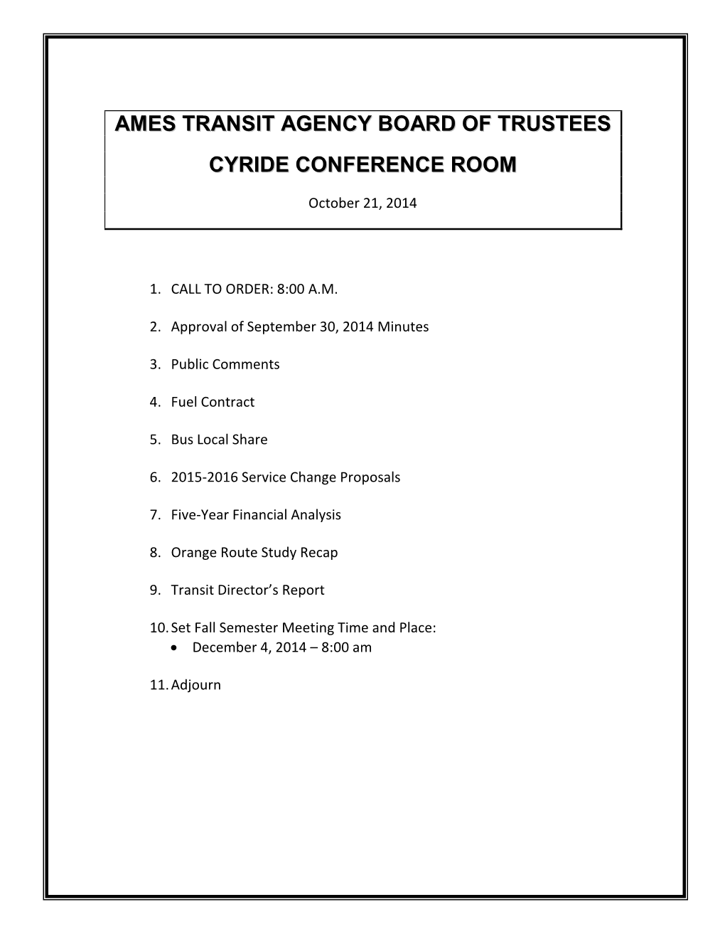Ames Transit Agency Board of Trustees Cyride