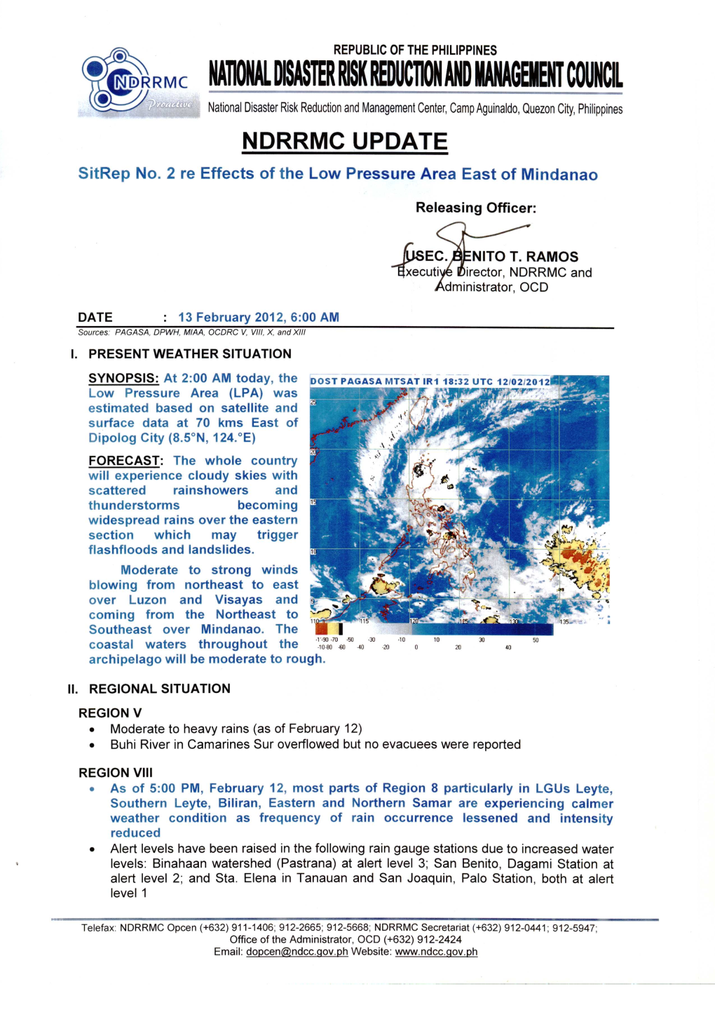 NDRRMC Update on Sitrep No. 2 Re Effects of LPA East of Mindanao As