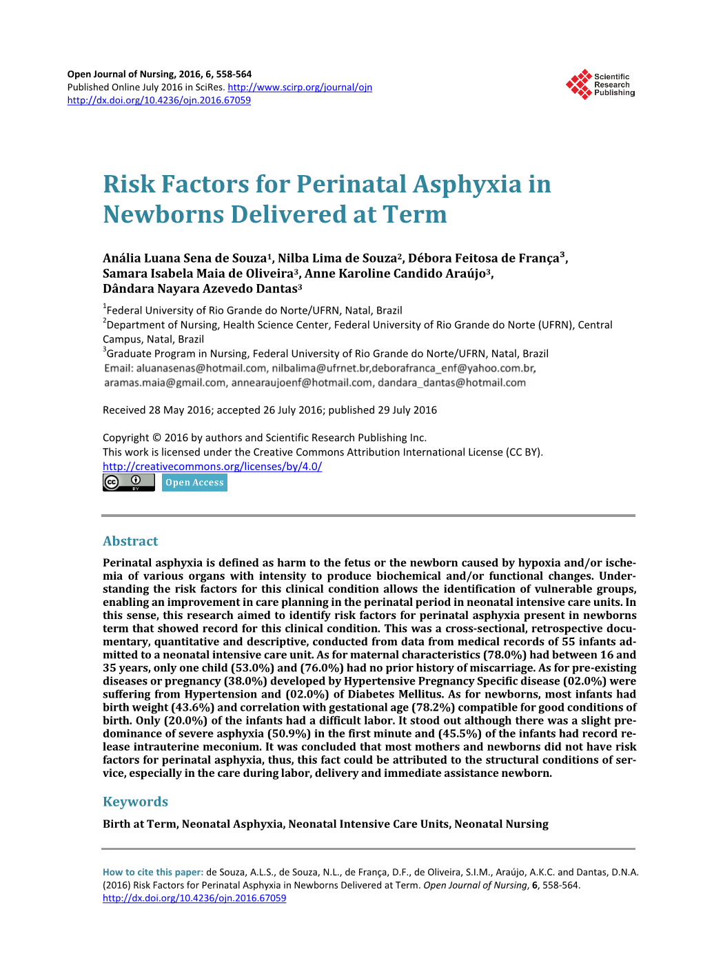 Risk Factors for Perinatal Asphyxia in Newborns Delivered at Term