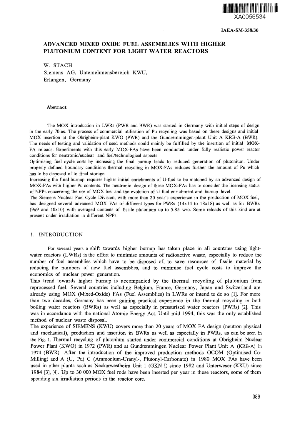 Advanced Mixed Oxide Fuel Assemblies with Higher Plutonium Content for Light Water Reactors