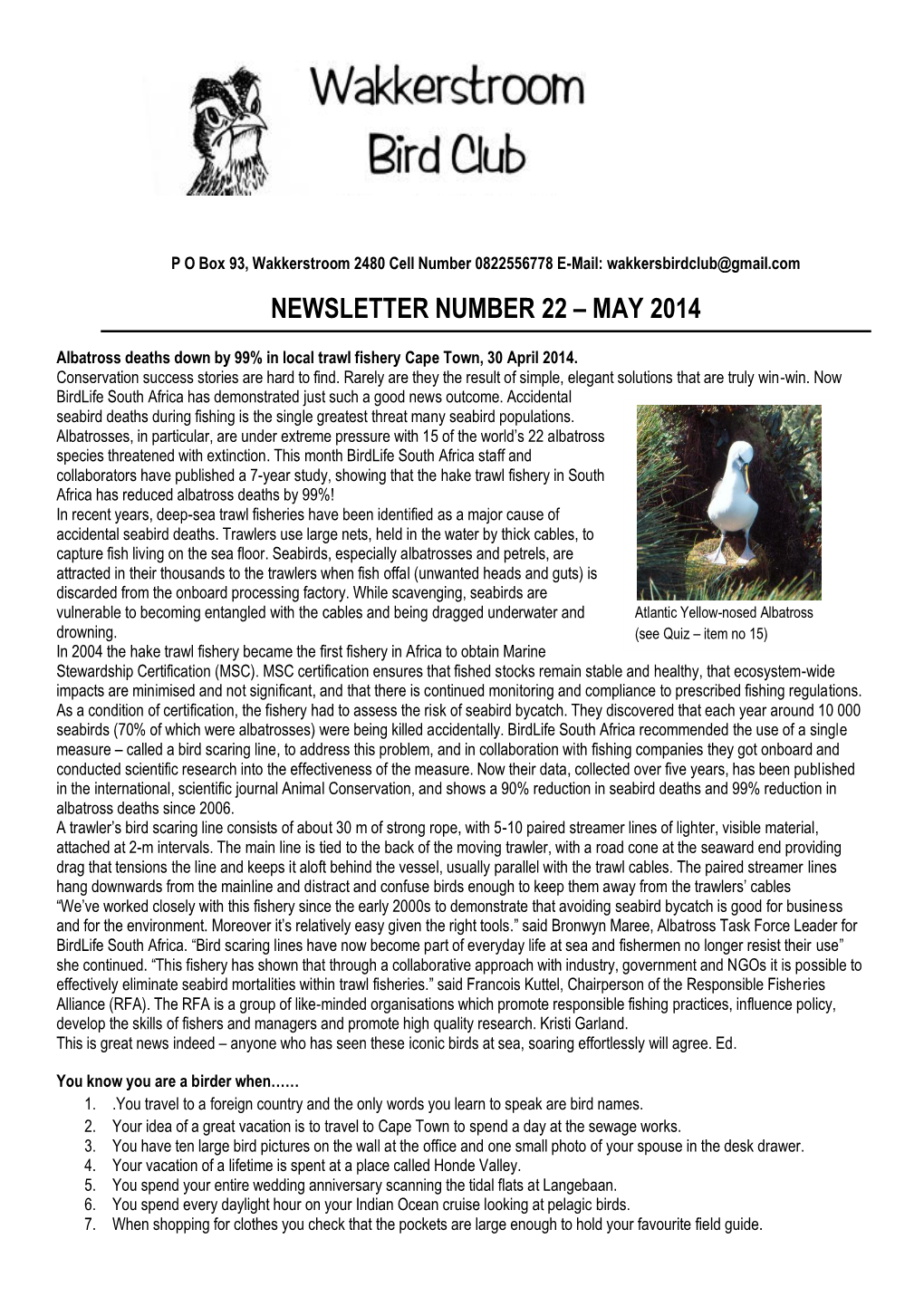 Newsletter Number 22 – May 2014