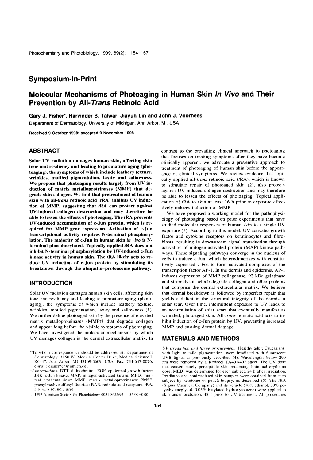 Molecular Mechanisms of Photoaging in Human Skin in Vivo and Their Prevention by All-Trans Retinoic Acid