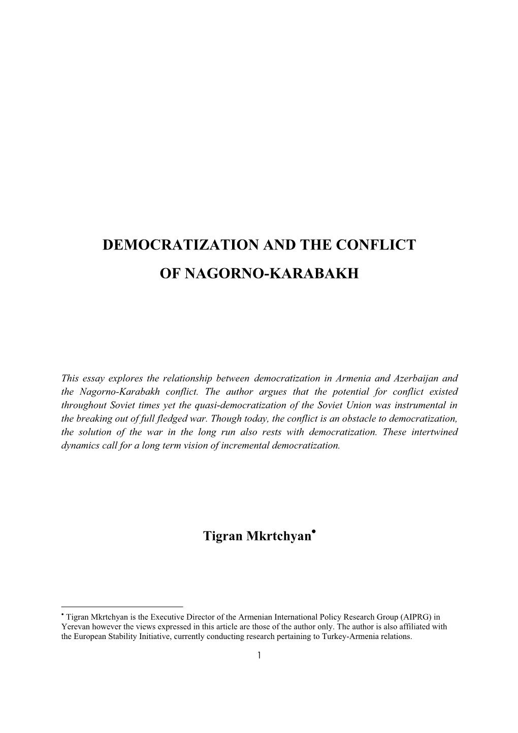 Democratization and the Conflict of Nagorno-Karabakh