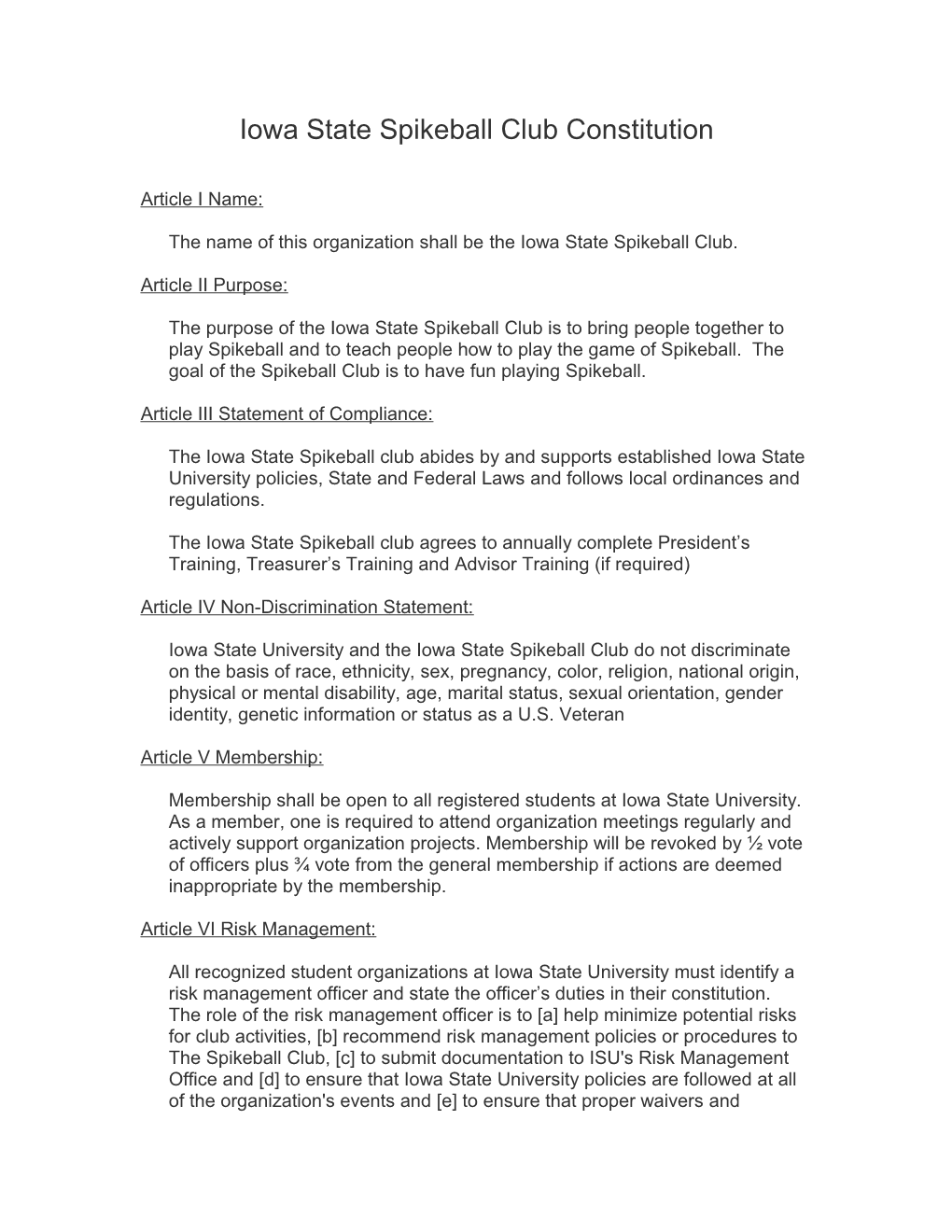 Iowa State Spikeball Club Constitution