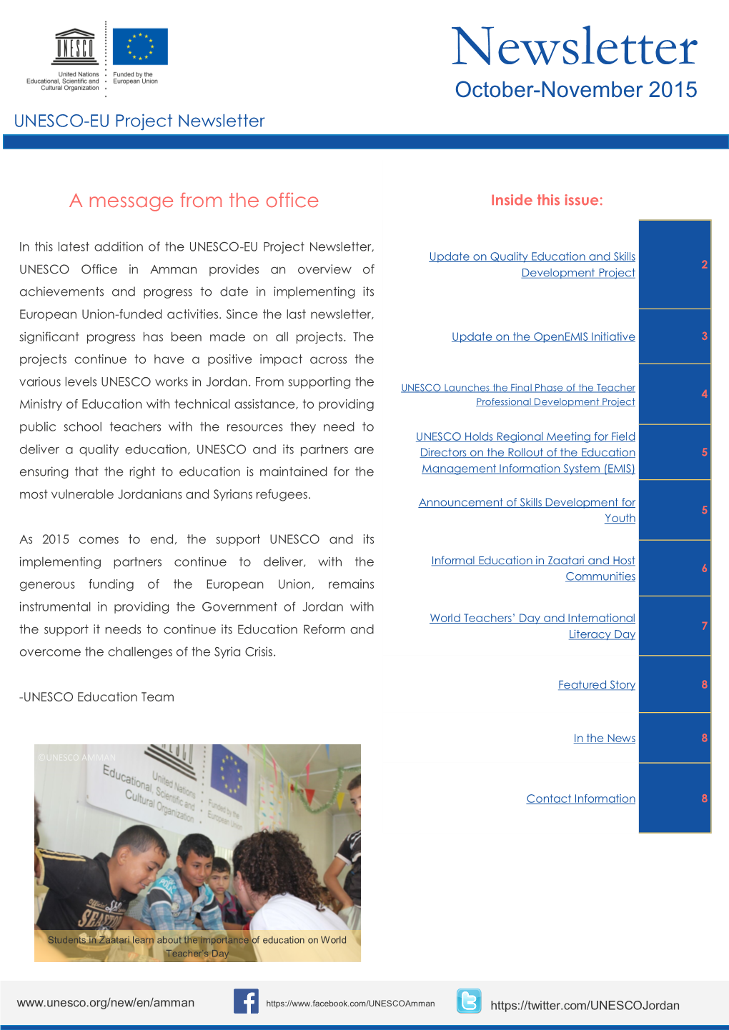 Newsletter October-November 2015 UNESCO-EU Project Newsletter