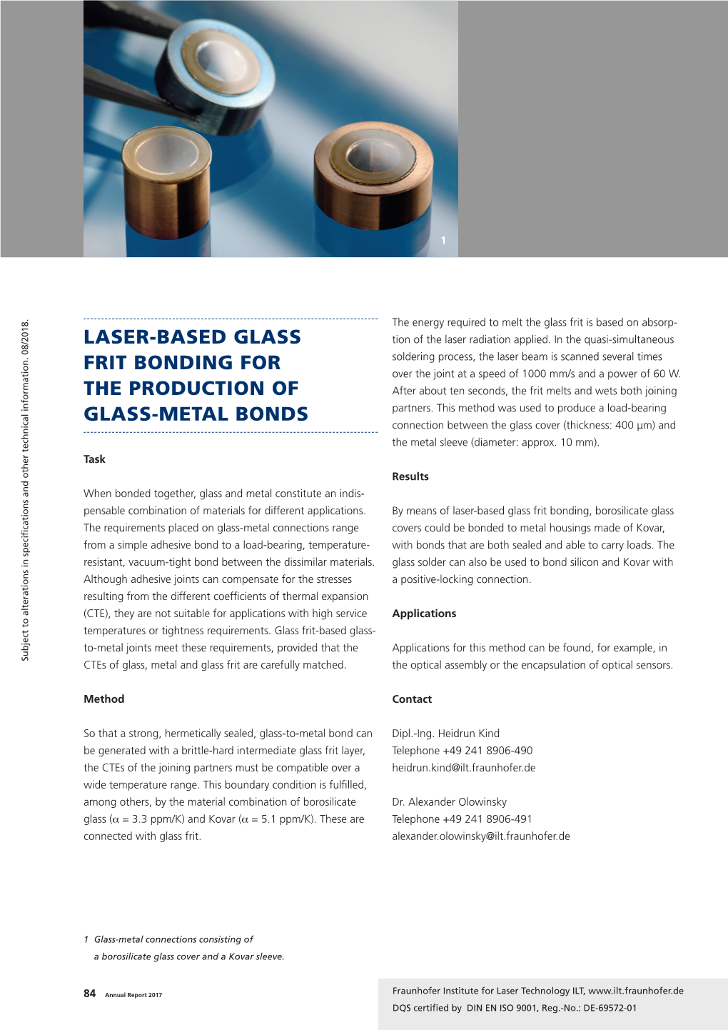 Laser-Based Glass Frit Bonding for the Production of Glass