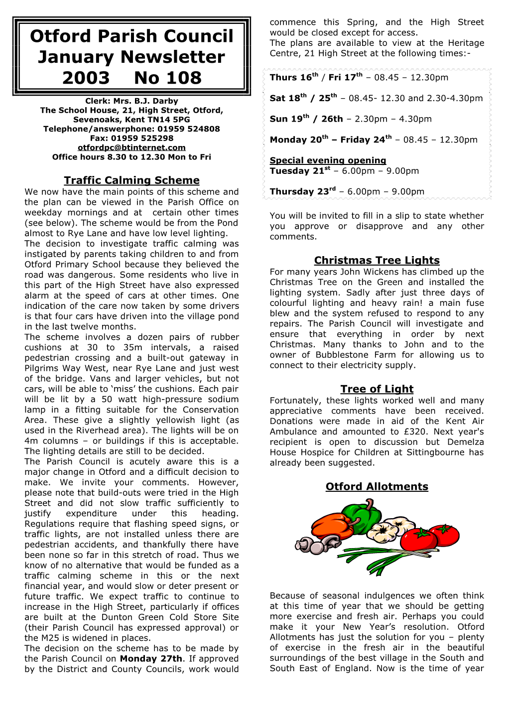 Otford Parish Council January Newsletter 2003 No