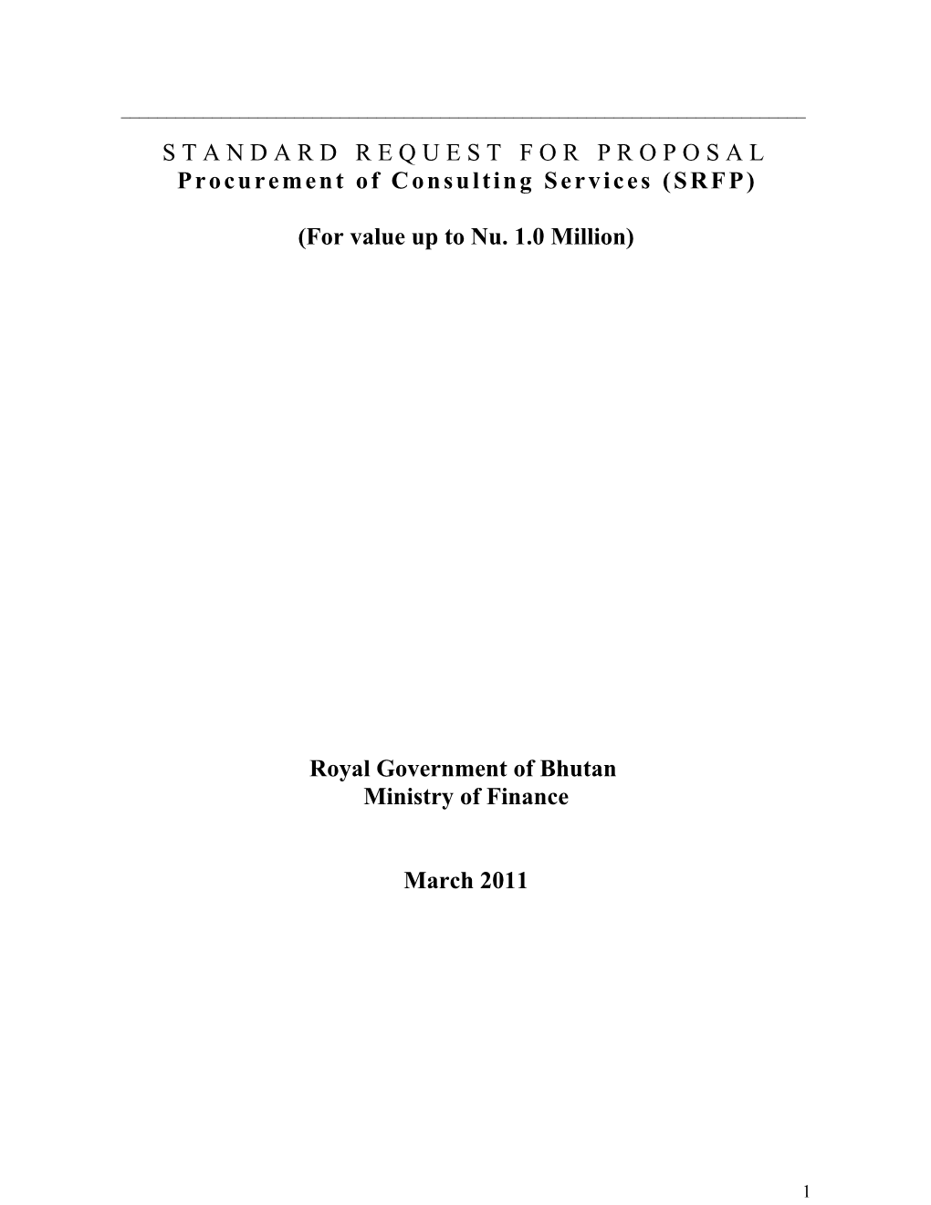 Procurement of Consulting Services (SRFP)