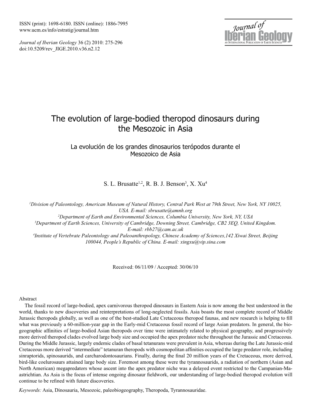 The Evolution of Large-Bodied Theropod Dinosaurs During the Mesozoic in Asia