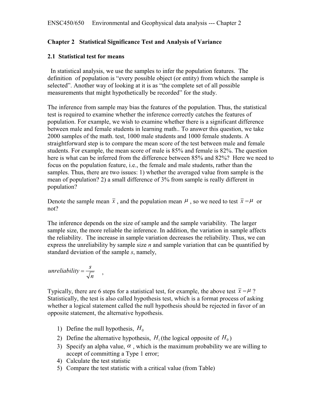 Chapter 2 Statistical Significance Test and Analysis of Variance