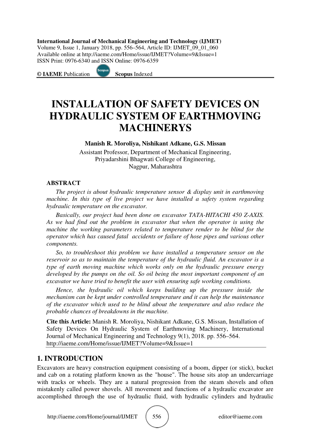 Installation of Safety Devices on Hydraulic System of Earthmoving Machinerys