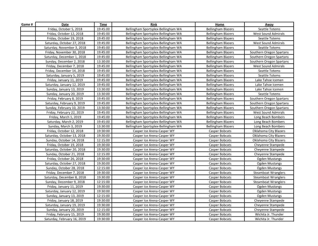 Game # Date Time Rink Home Away Friday, October 5, 2018 19:45