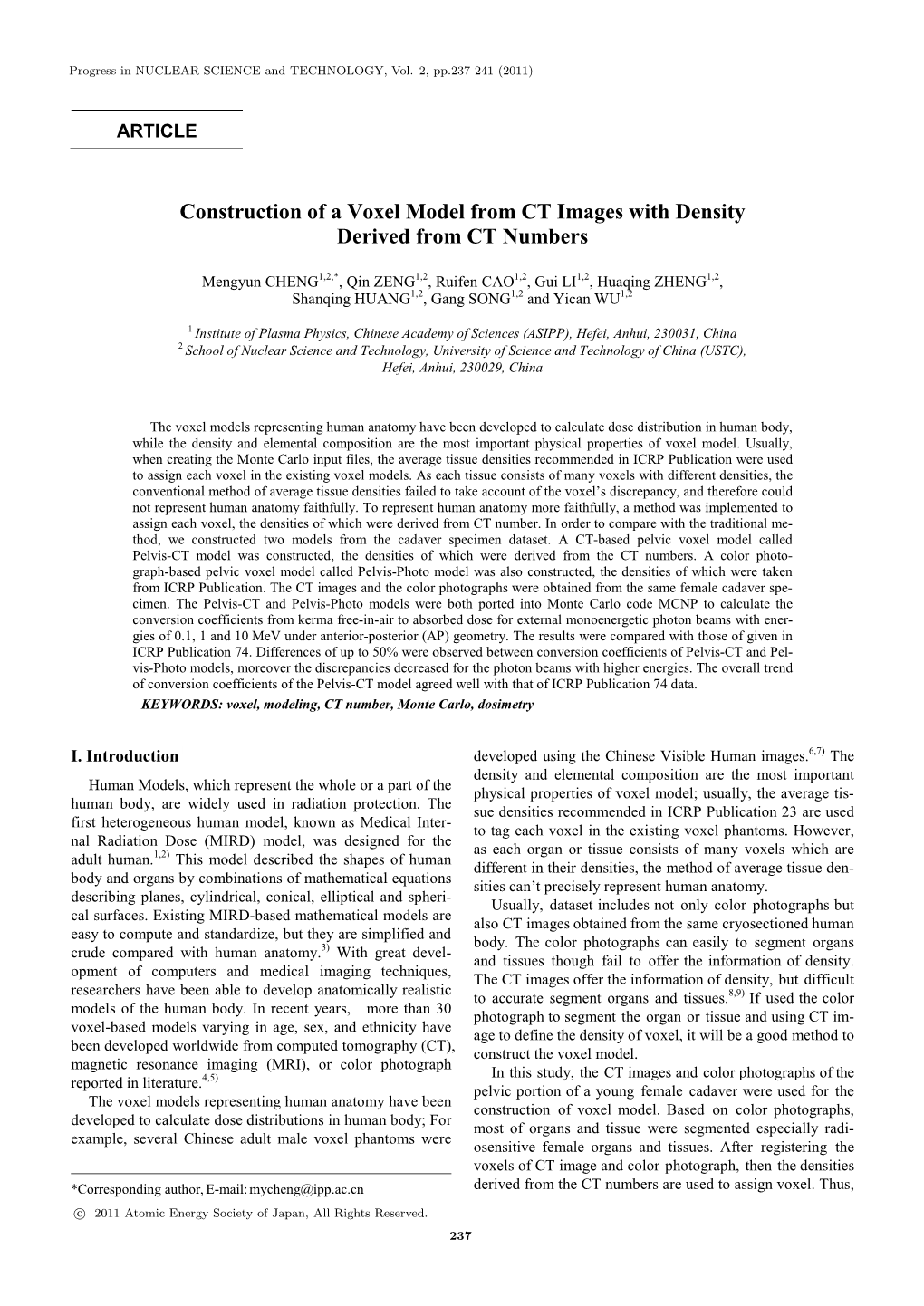 Construction of a Voxel Model from CT Images with Density Derived from CT Numbers