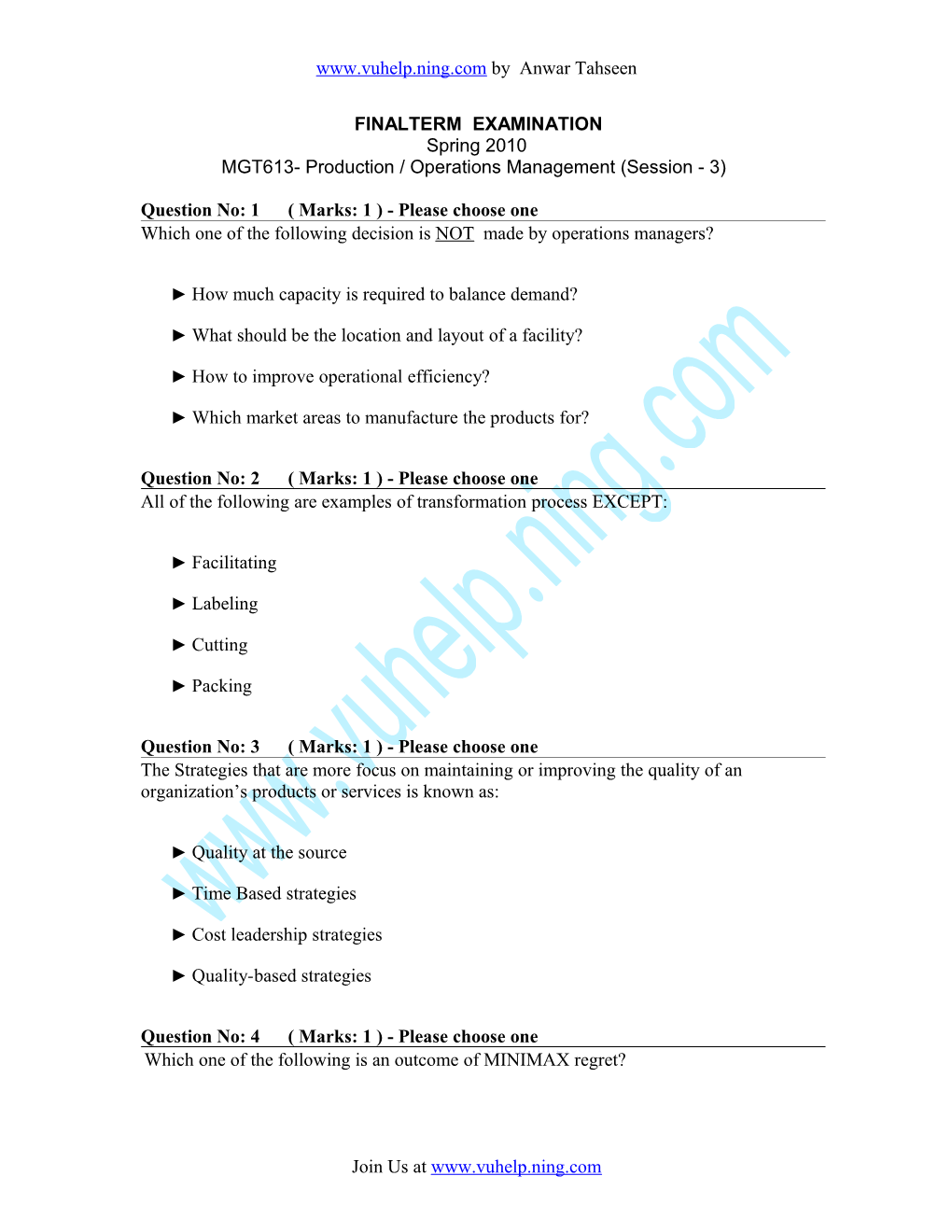 MGT613- Production / Operations Management (Session - 3)