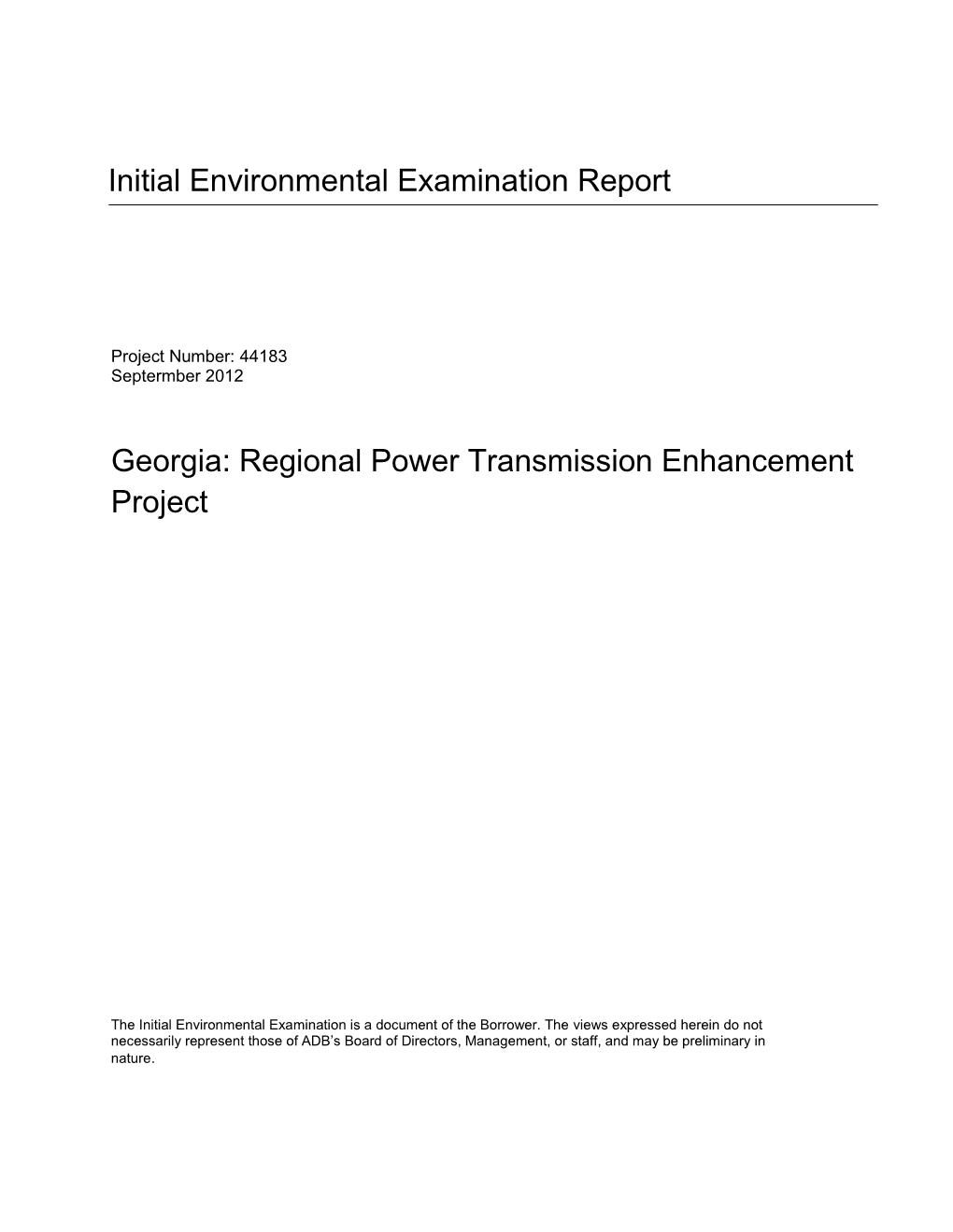 Initial Environmental Examination Report