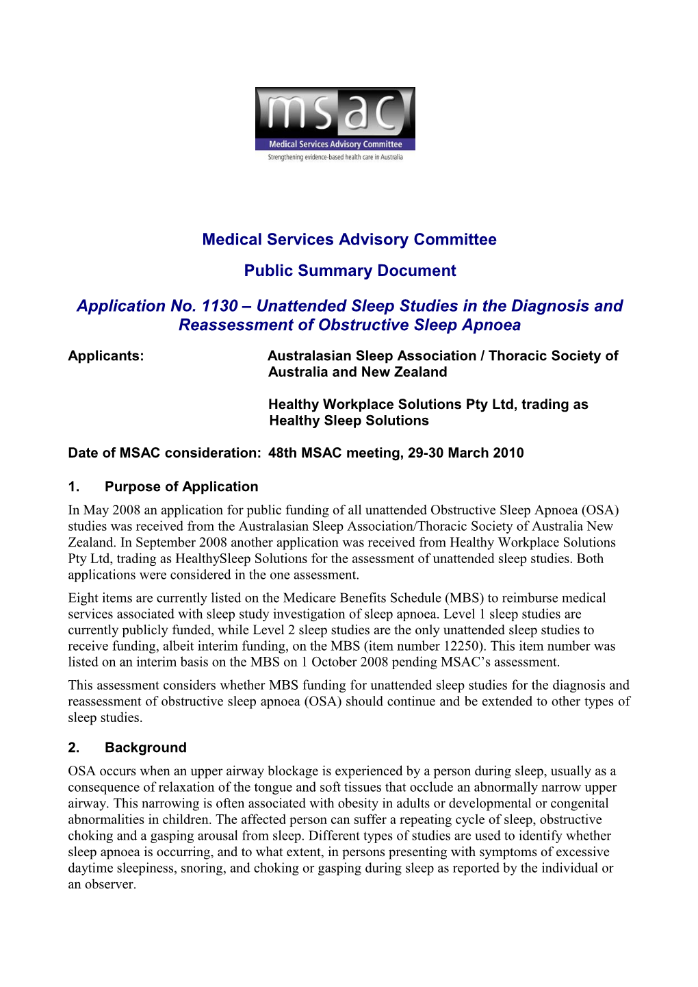 Medical Services Advisory Committee