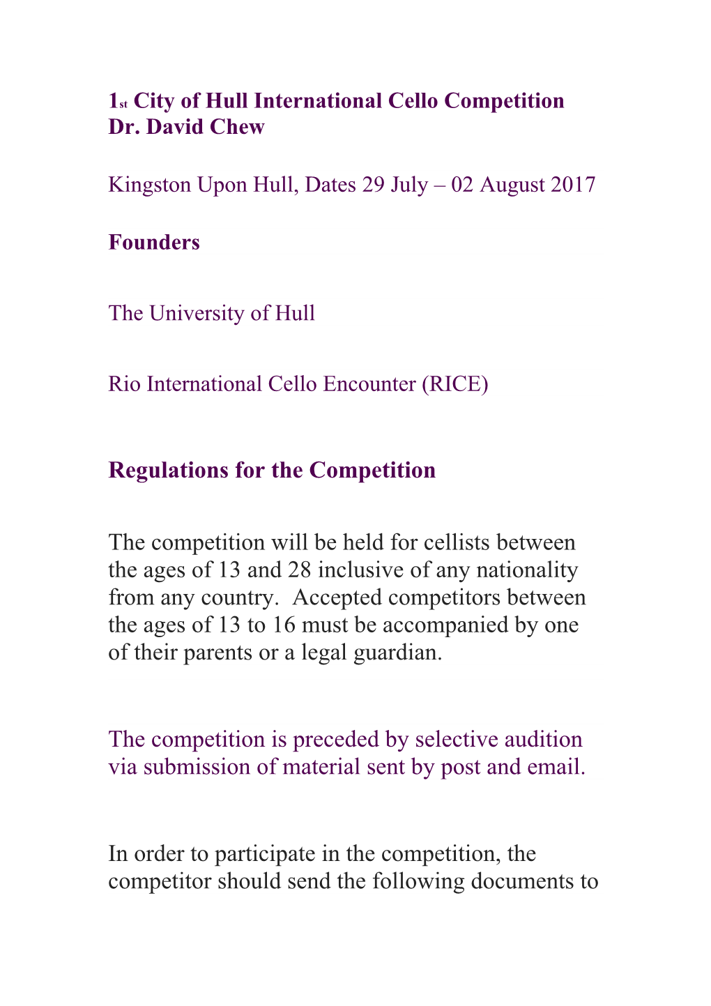 1St City of Hull International Cello Competition