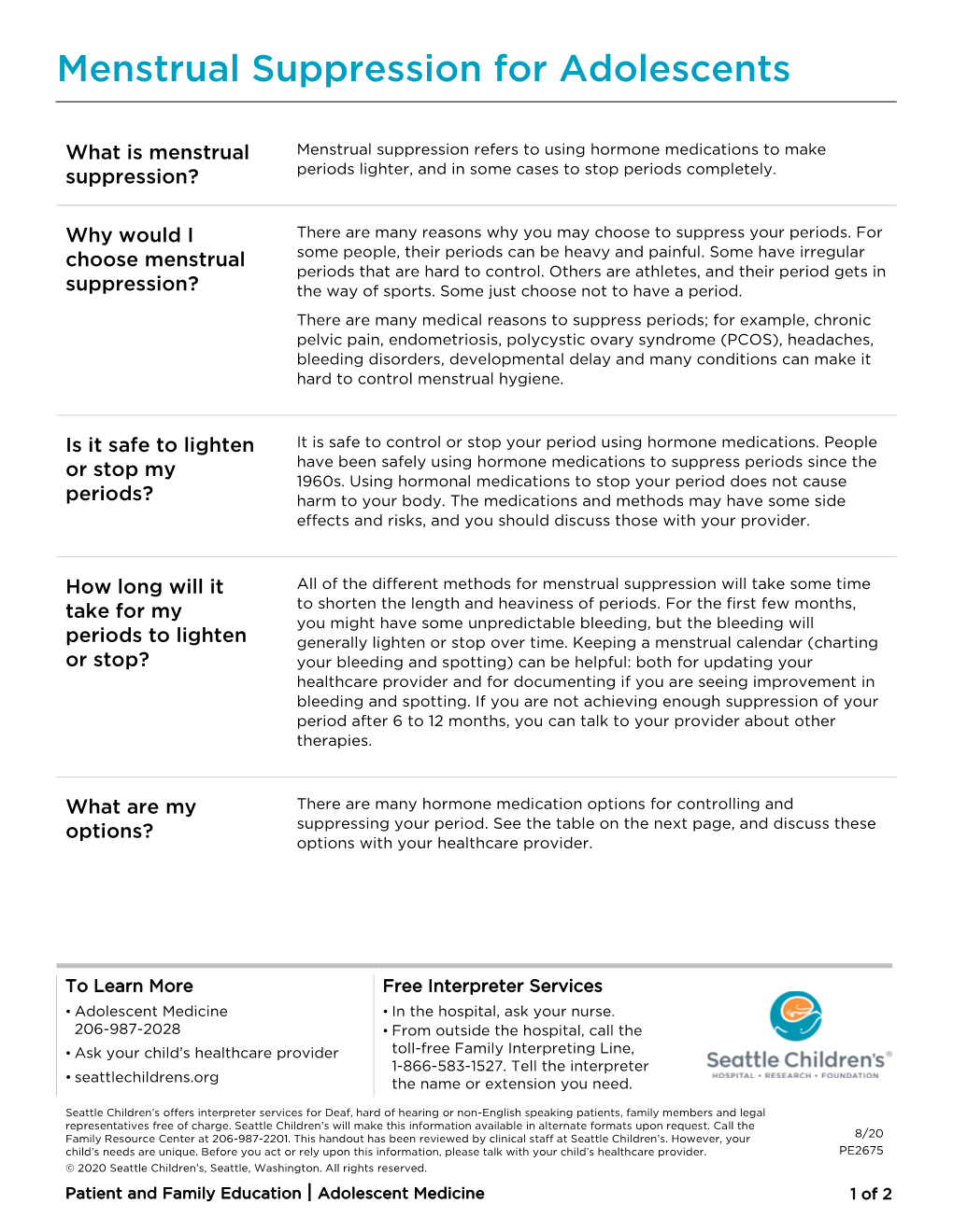 PE2675 Menstrual Suppression for Adolescents