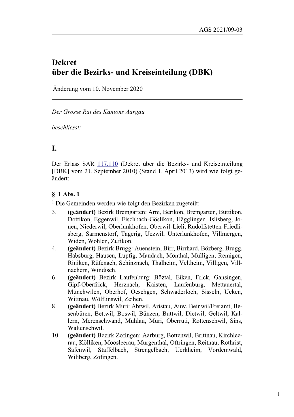 Dekret Über Die Bezirks- Und Kreiseinteilung (DBK)