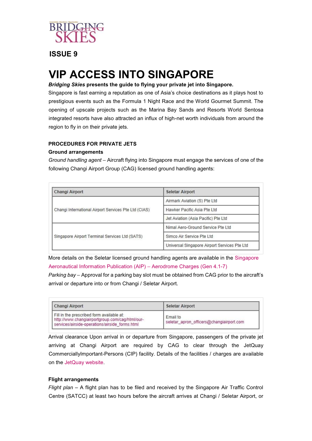 VIP ACCESS INTO SINGAPORE Bridging Skies Presents the Guide to Flying Your Private Jet Into Singapore