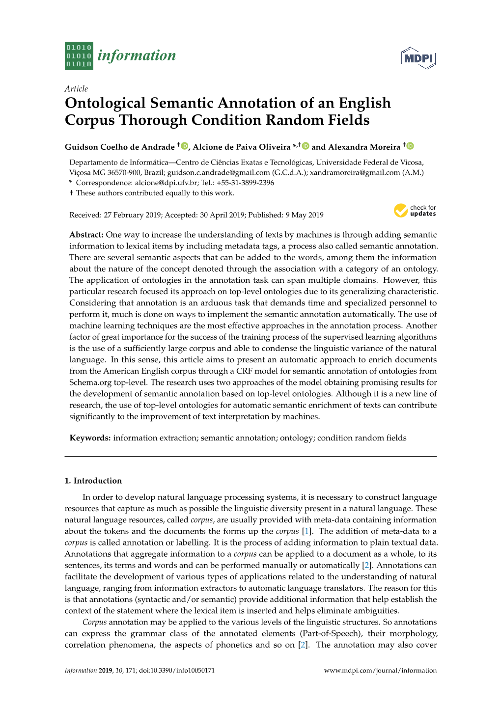 Ontological Semantic Annotation of an English Corpus Thorough Condition Random Fields