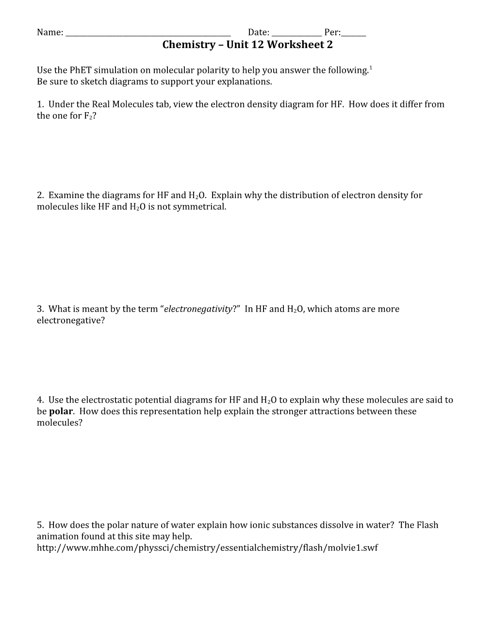 Chemistry Unit 12 Worksheet 2